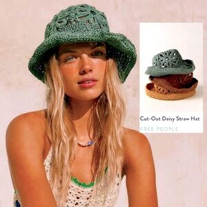 New Free People Daisy Straw Hat - Teal Green